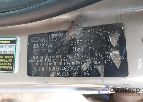 2006 Hyundai Elantra Gls/Limited из США, поврежденный, VIN KMHDN46D96U376052